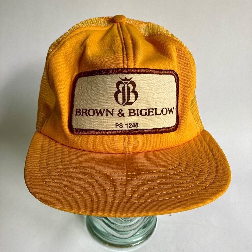 Vintage Brown & Bigelow Snapback Hat Trucker's Cap Yellow View 2